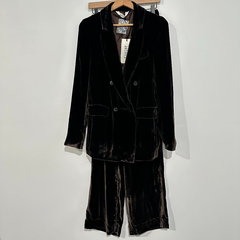 Sleeping with Jacques Jane Bond Brown Velvet Co-ord Set US4 Pants & Blazer Silk
